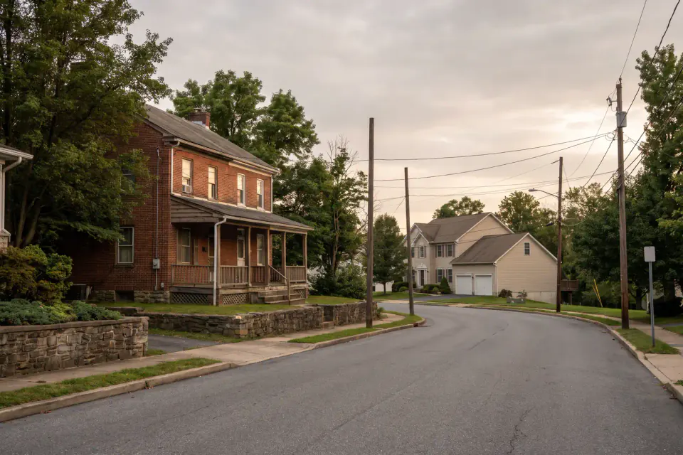 Older industrial-core homes and newer houses in Bethlehem Pennsylvania
