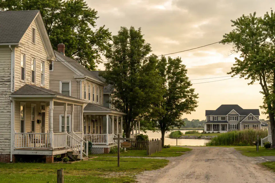 Older homes near the riverfront in Milford Delaware