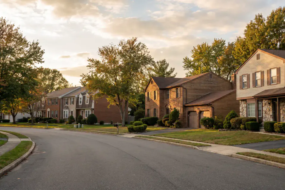 Townhomes and detached houses in a Mount Laurel development