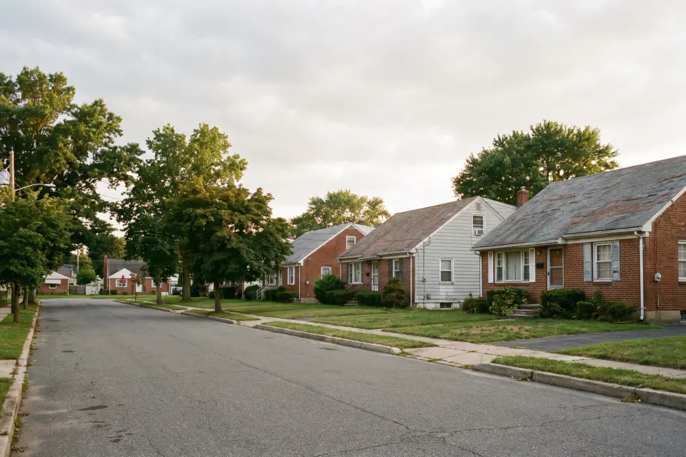 Dated postwar homes on a Pennsauken, New Jersey street