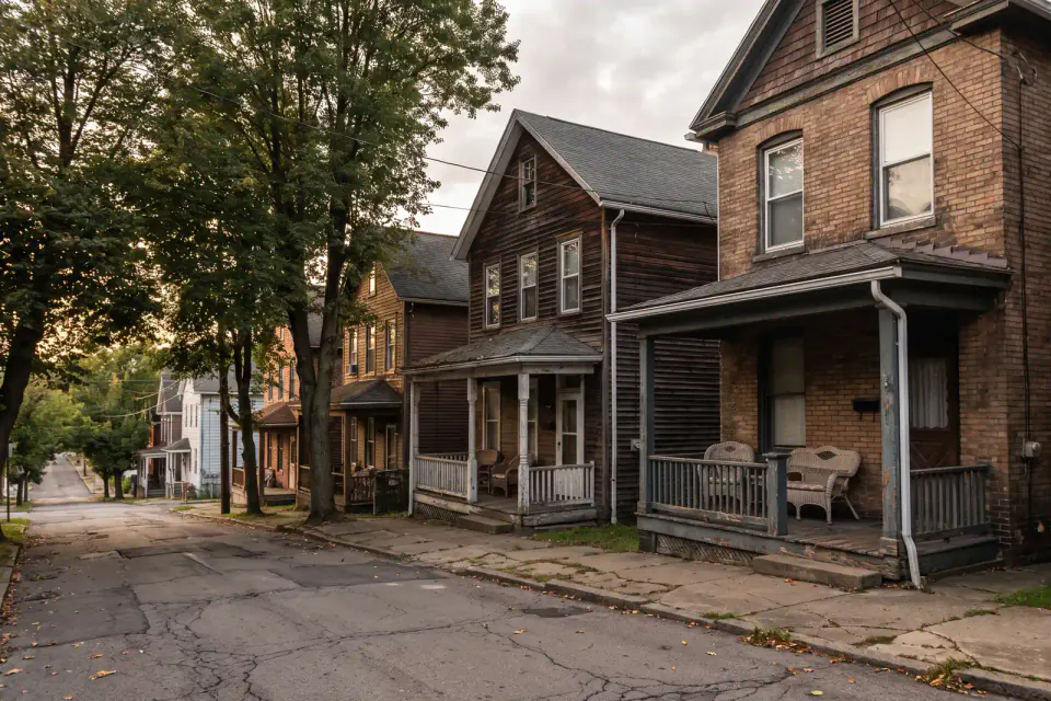 Century-old homes along a hilly Scranton Pennsylvania street