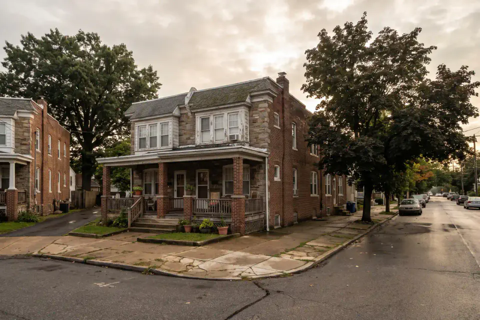 Early twentieth-century twin homes on an Upper Darby street