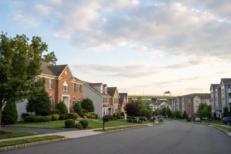 Established Bergen County suburban houses and Fort Lee multifamily buildings in New Jersey