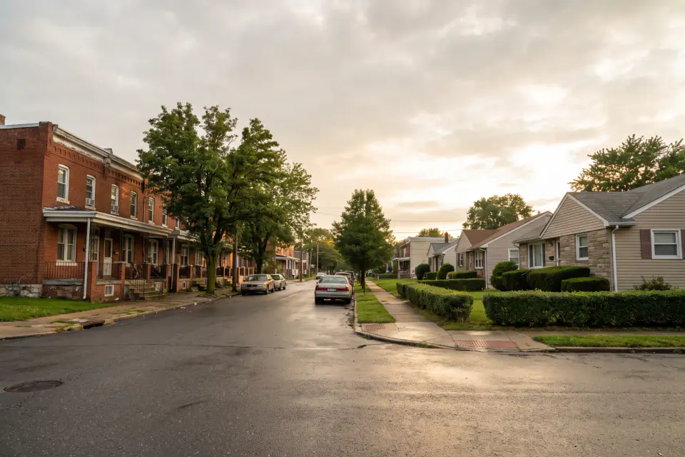Camden brick rowhouses and postwar Cherry Hill homes in Camden County New Jersey