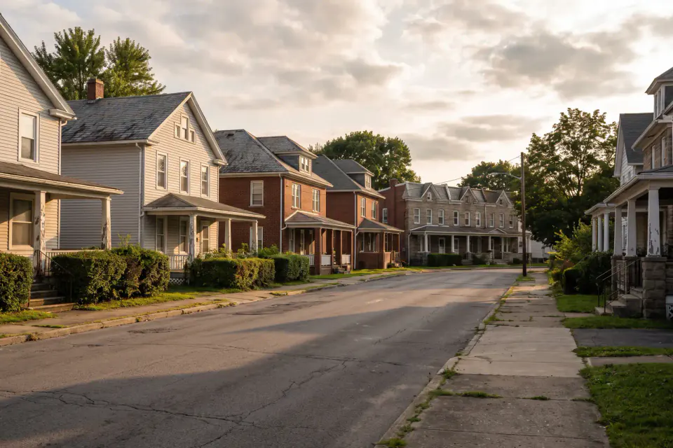 Century-old coal-region homes on a hillside street in Scranton, Lackawanna County Pennsylvania
