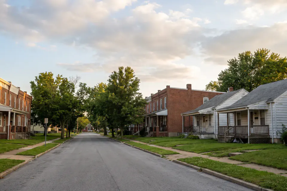 Brick rowhouses and small detached homes in Allentown, Lehigh County Pennsylvania