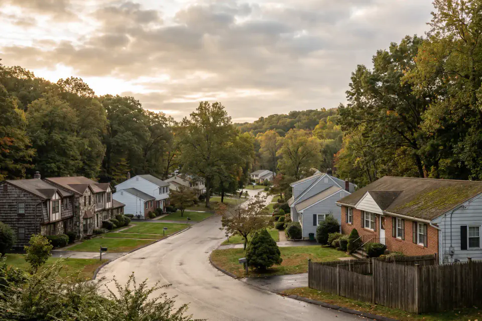 Wooded Morris County single-family homes and older Dover town-center houses in New Jersey