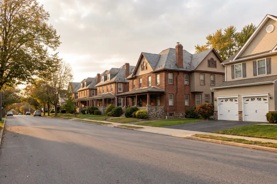Historic brick rowhouses near the river in Easton, Northampton County Pennsylvania