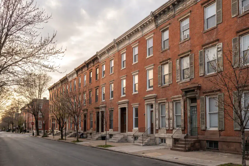 Historic brick rowhomes near Fairmount Park in Strawberry Mansion